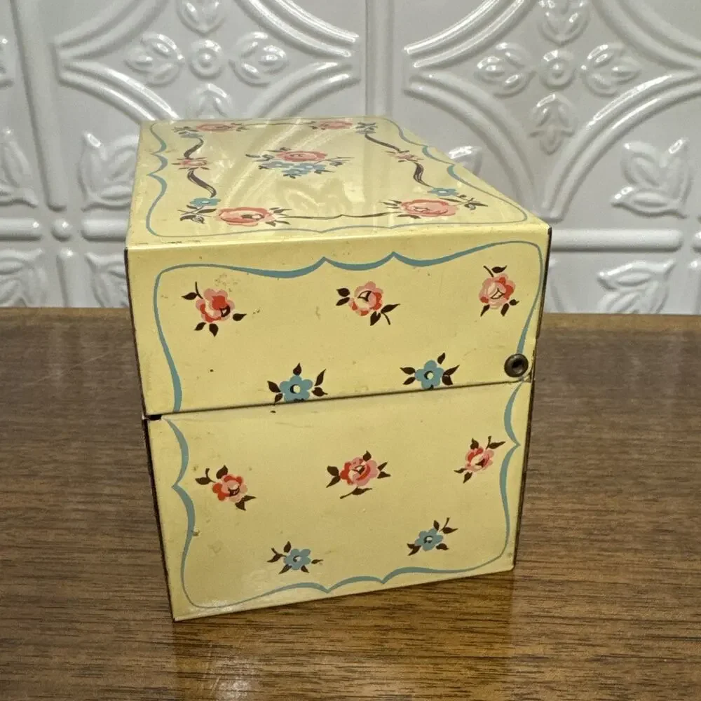 Vintage Tin Metal Recipe Box by Stylecraft Addresses Pattern No. 806 Cottagecore